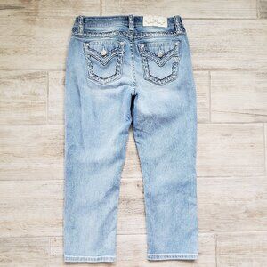 Miss Me Capri Jeans Women's Mid Rise Chunky Metallic Seams Light Wash 27